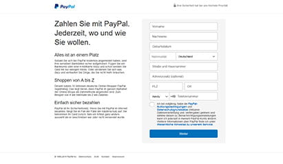 Die Eröffnung des PayPal Kontos