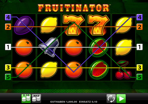 Die 5 Fruitinator Slot Gewinnlinien