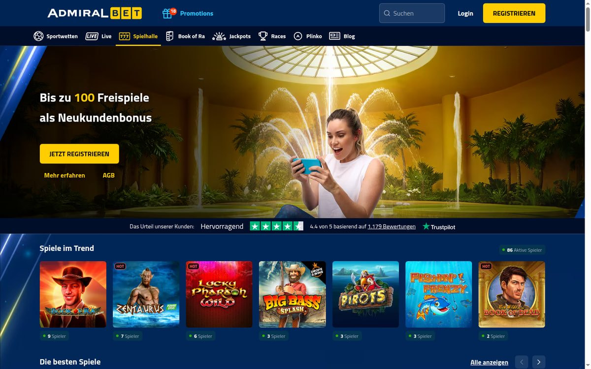 Screenshot: Spielhalle von AdmiralBet (Juli 2026)