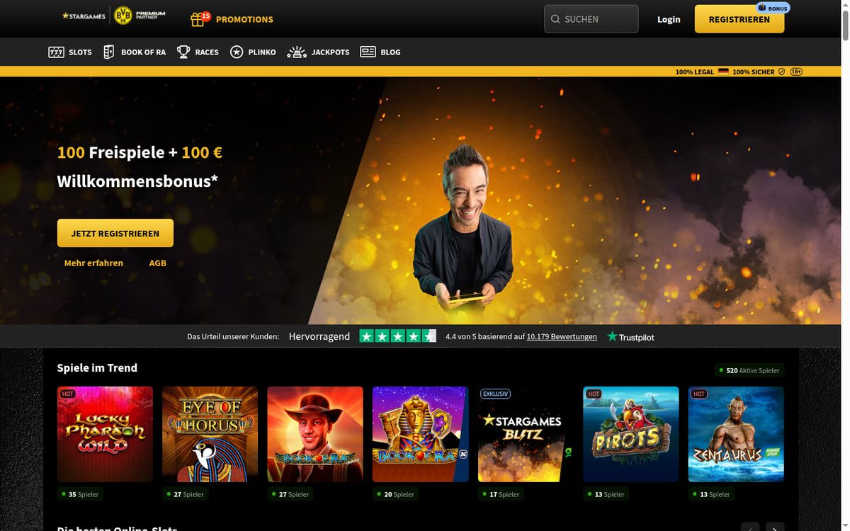 Screenshot: Startseite der Online-Spielothek StarGames (Juli 2026)