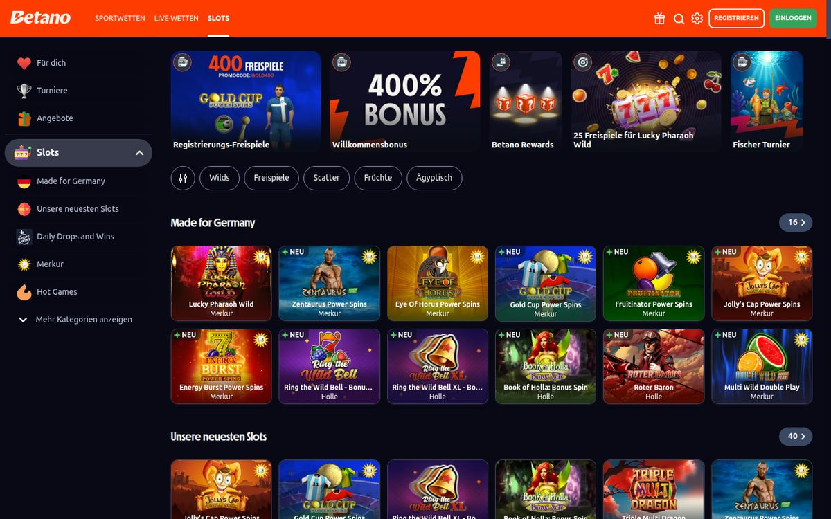 Screenshot: Slots-Bereich von Betano (Juli 2026)